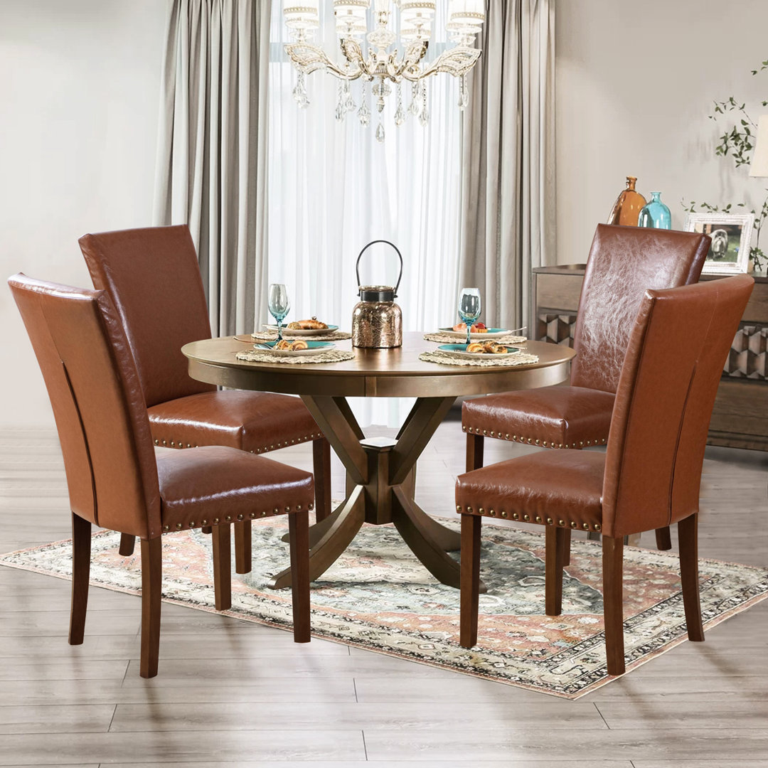 Nailhead Trim Leather Upholstered Side Chair Wood Dining Chair (Set of 4)